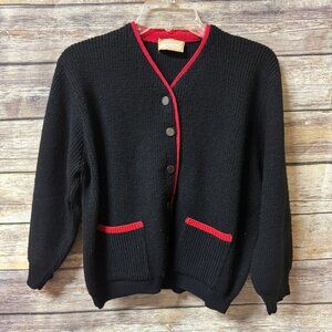 Vintage‎ Victoria by Golden Glow Pure Wool Sweater S Small Cardigan 1960's Black